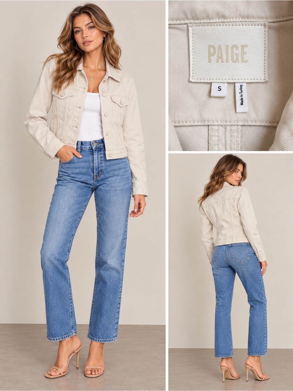 PAIGE Pacey Jacket Warm Ecru Beige buttons Size Small